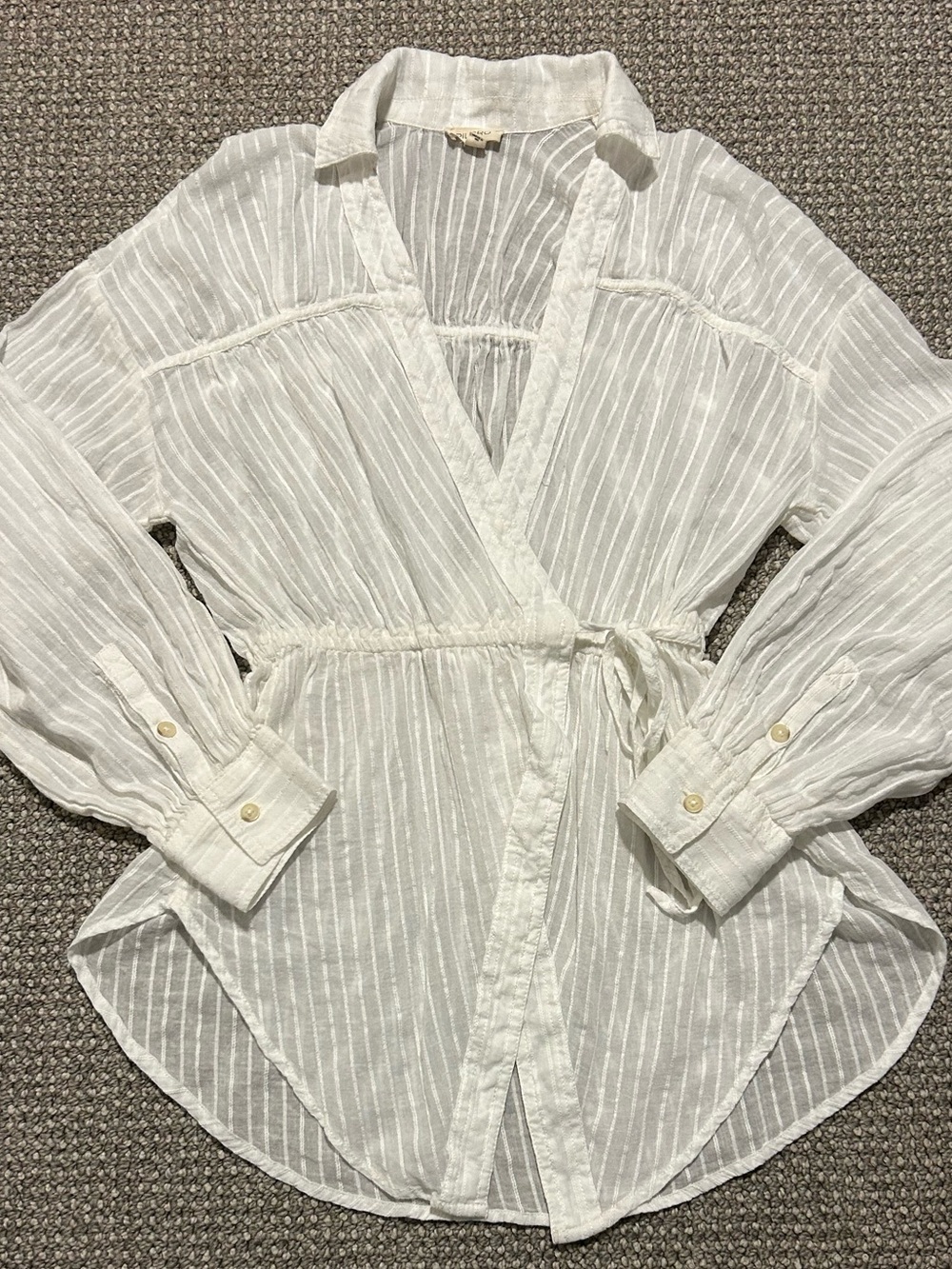 EUC XS Anthropologie Pilcro Long-Sleeve Wrap Tunic Blouse Collared Shirt White